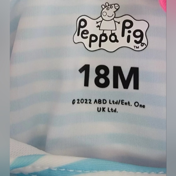 Girl's Toddlers 18M Peppa Pig One Piece Blue/White Striped Swimsuit with UPF 50+ - Picture 5 of 5